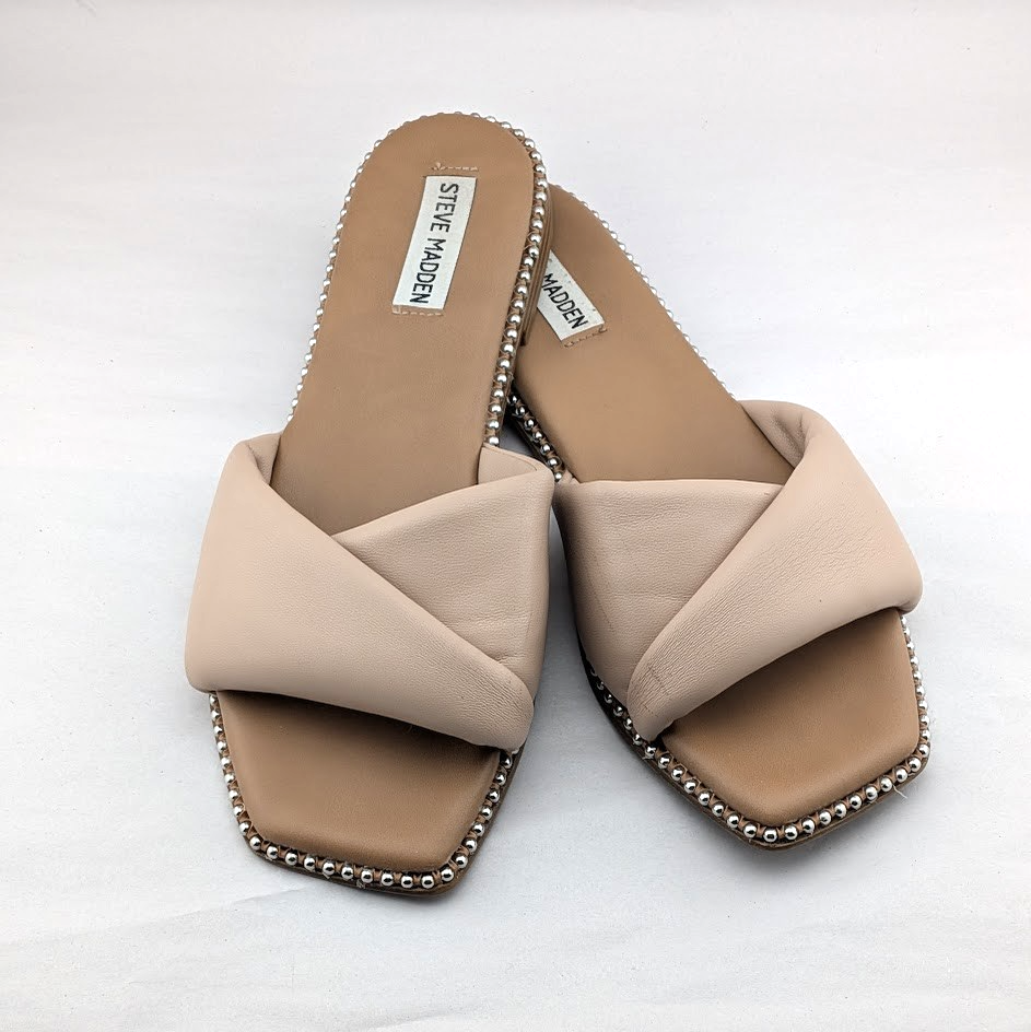 Steve Madden Beige Women’s Size 9 Rayne Studded Flat Sandal Slide Steve Madden