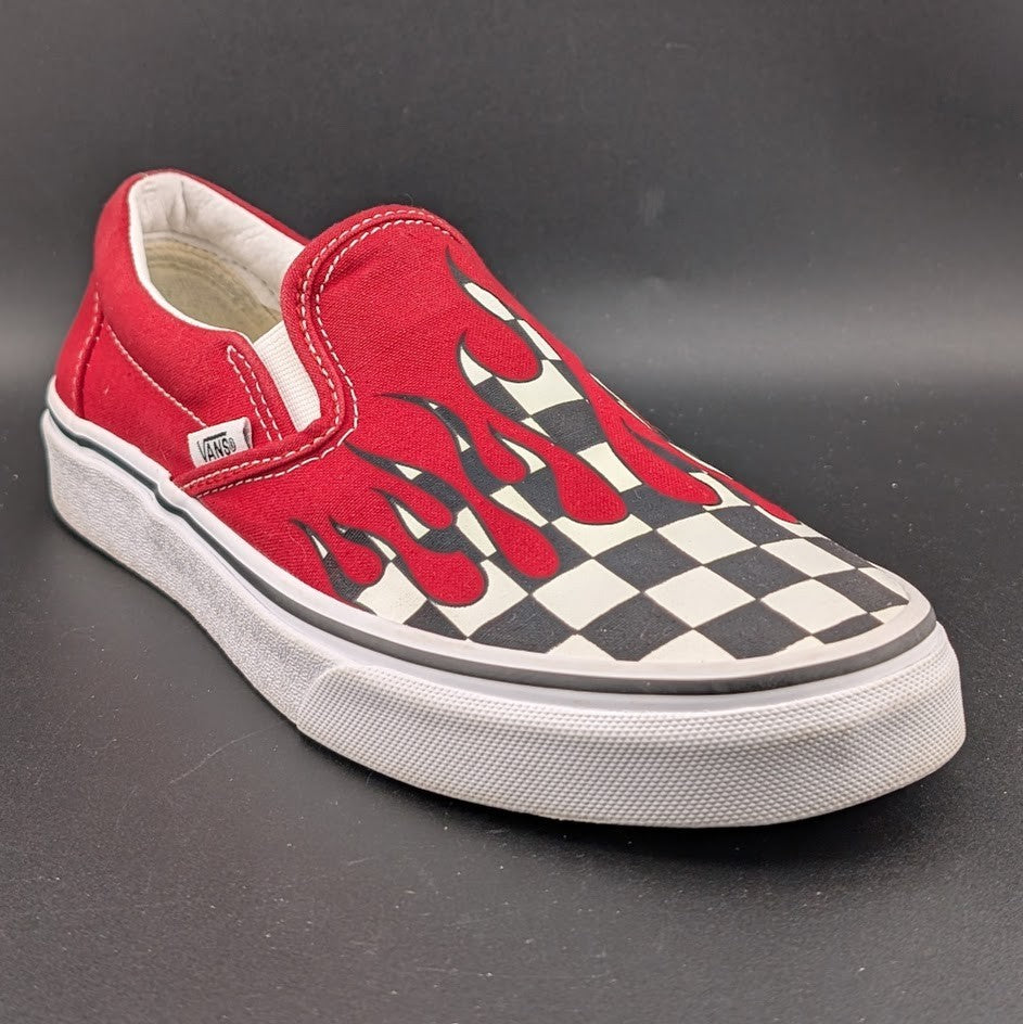Vans Classic Slip-On Checkerboard Flame/Red Blood Drip Skate Shoes Men 6/Wmn 7.5 VANS