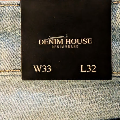 DenimHouse Light Blue Stretchy Custom Cotton Denim Distressed Skinny Jeans 33x32 Denim House