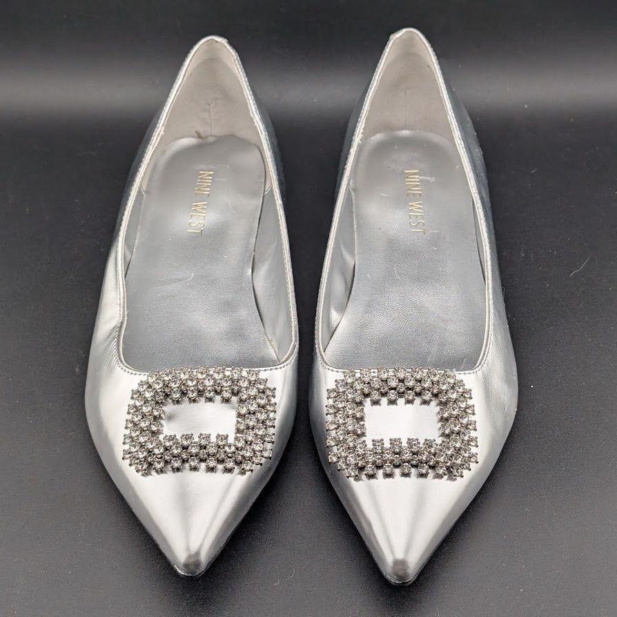 Nine West Size 8.5 Jesikes Rhinestone Medallion Slip-On Pointy Toe Dress Flats Nine West