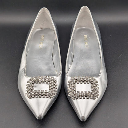 Nine West Size 8.5 Jesikes Rhinestone Medallion Slip-On Pointy Toe Dress Flats Nine West