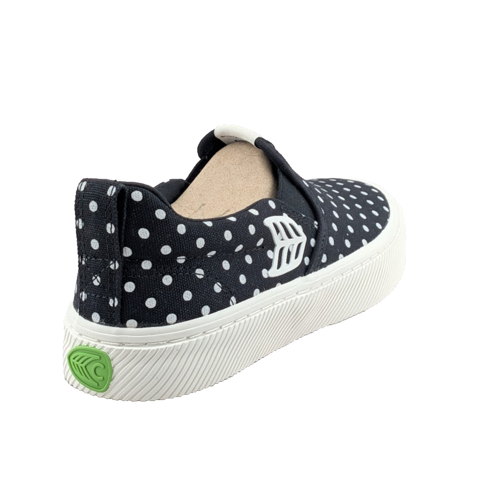 NEW Women's 5 / Kids 3.5 Cariuma Slip On Black Canvas White Polka Dot Sneaker Cariuma