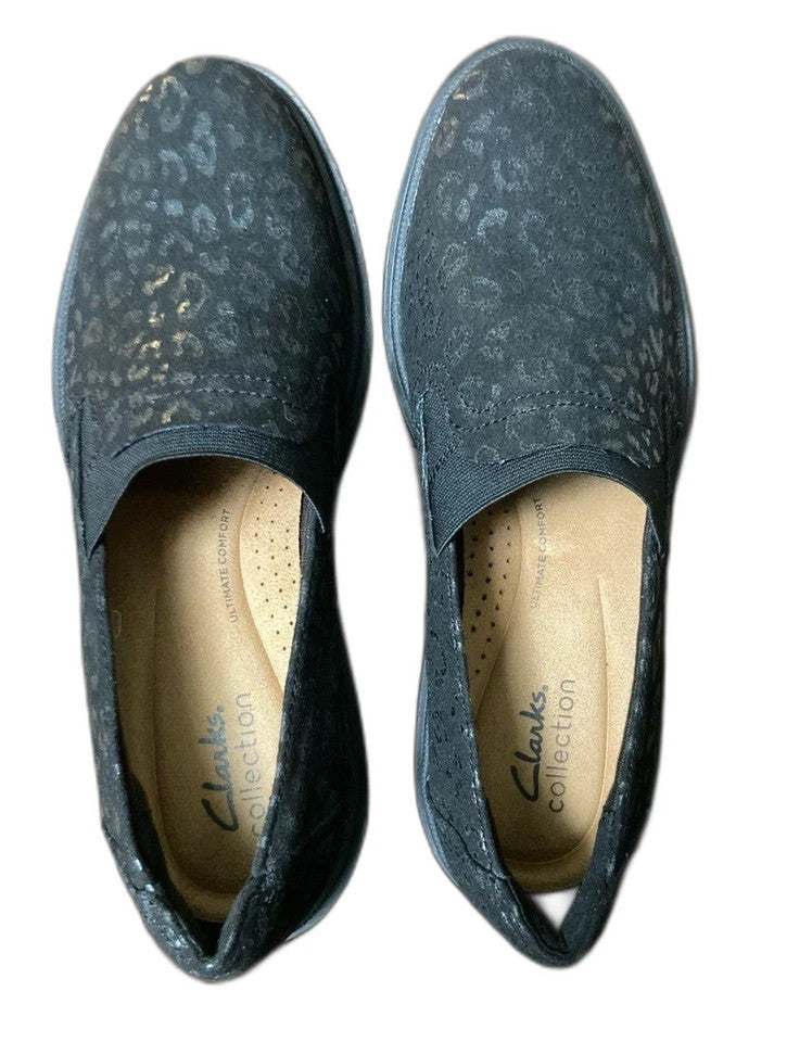 Clarks Women's Size 10 Calla Rae Black Leopard Print Loafer Flats Clarks