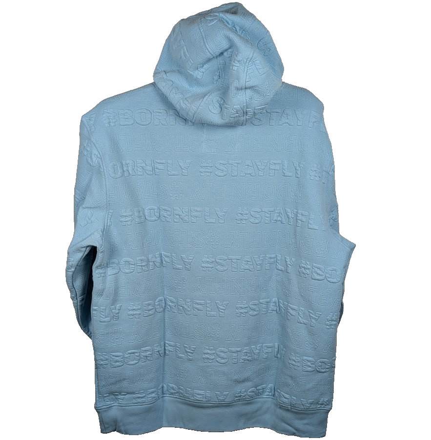 BornFly Hoodie Sky Blue Hooded Sweater~Size Large Streetwear NYC/LA/EVERYWHERE Born Fly