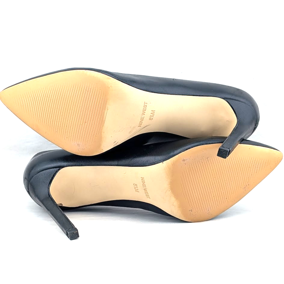 NINE WEST Women's Size 8.5 TATIANA Black Leather Pointed Toe Pump Stiletto Nine West