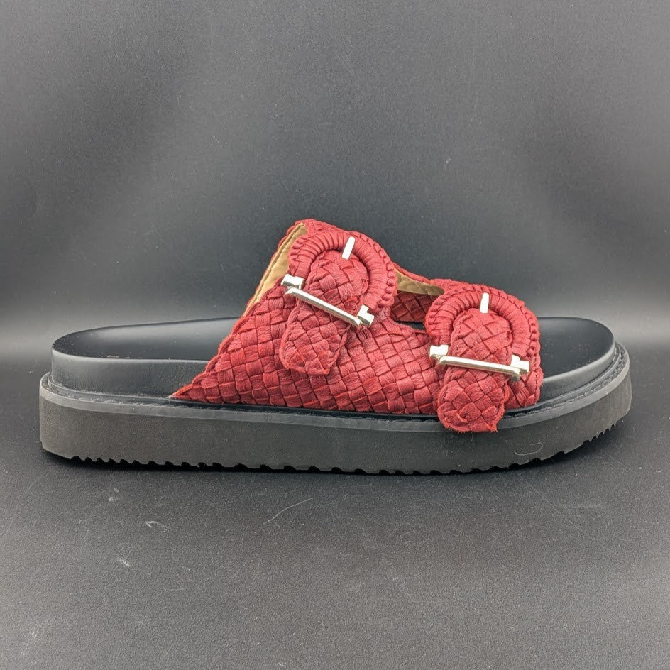Marc Fisher Ltd Women's Size 9 Auggie Woven Dk Red Leather Buckle Footbed Sandal Marc Fisher