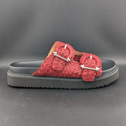 Marc Fisher Ltd Women's Size 9 Auggie Woven Dk Red Leather Buckle Footbed Sandal Marc Fisher