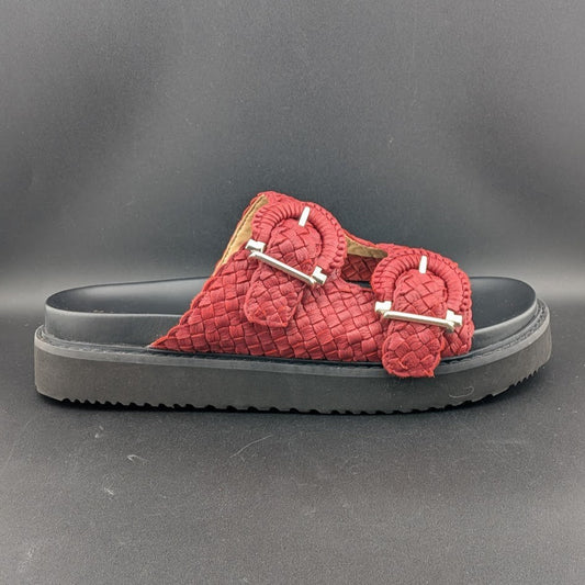 Marc Fisher Ltd Women's Size 9 Auggie Woven Dk Red Leather Buckle Footbed Sandal Marc Fisher