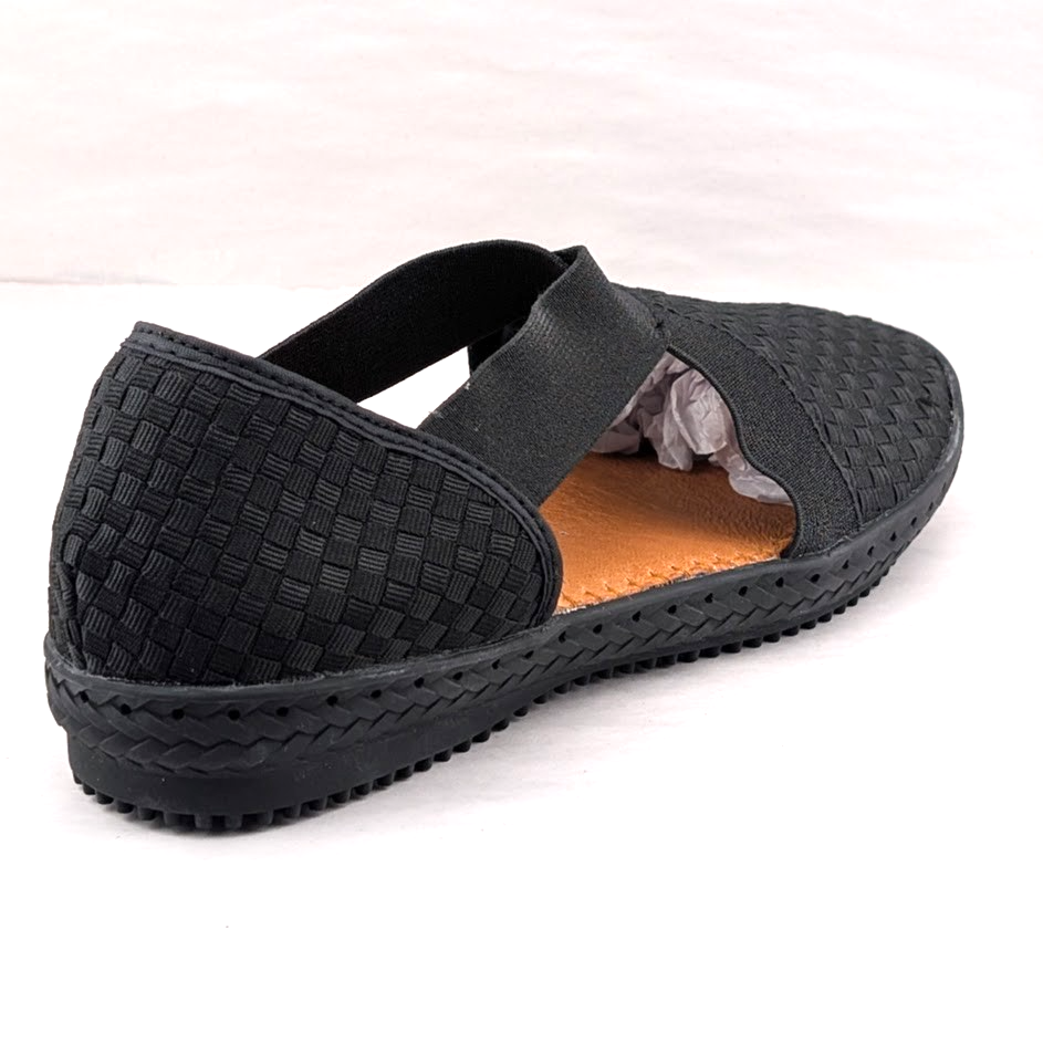 Bernie Mev Black Black Woven Strappy Slip-On Comfort Flat Sandals Women's Bernie Mev