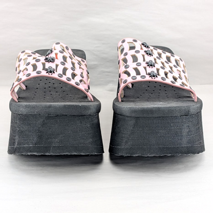 Funn Platform Goth Wo's Size 9 Web Sandals~Spiderweb Studs Slip On Pink Hologram Demonia