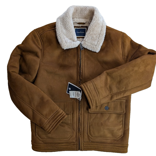 Macy's Club Room Faux Leather Suede Bomber Jacket New With Tags Size Medium Club Room