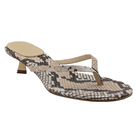 Schutz Carolyn Sz 5.5 Snake Leather Thong Sandal Kitten Heel Round Toe Schutz