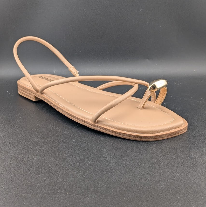 CUSHIONAIRE Venue Women’s 10  Strappy Slide Sandals Gold-Tone Accent Memory Foam CUSHIONAIRE