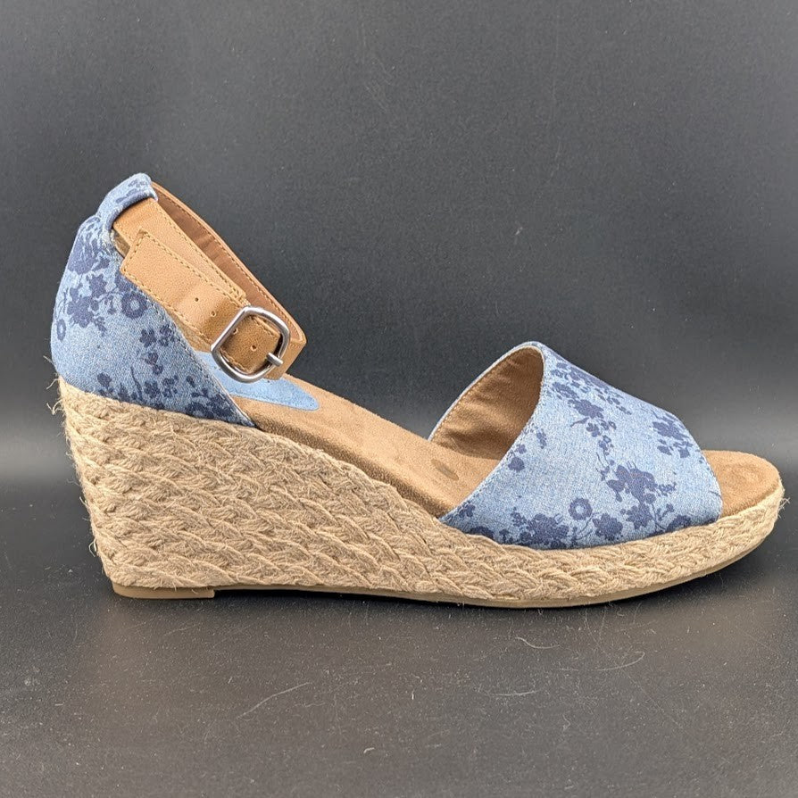 Style & Co. Women's Sz 9 Seleene Faux Denim Open Toe Wedge Sandals Blue Print Style&co.