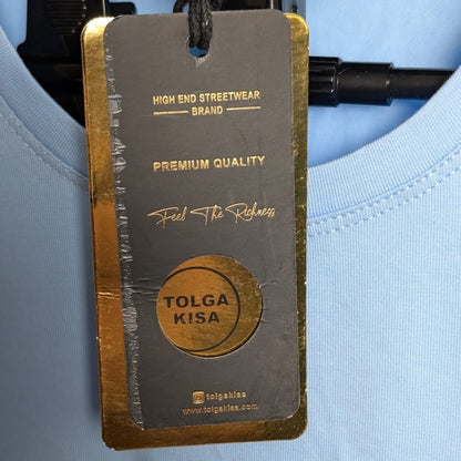 Tolga Kisa Men's Rhinestone Tiger Bomb T-Shirt Size M Lt Blue NWT Made in Turkey Tolga Kisa