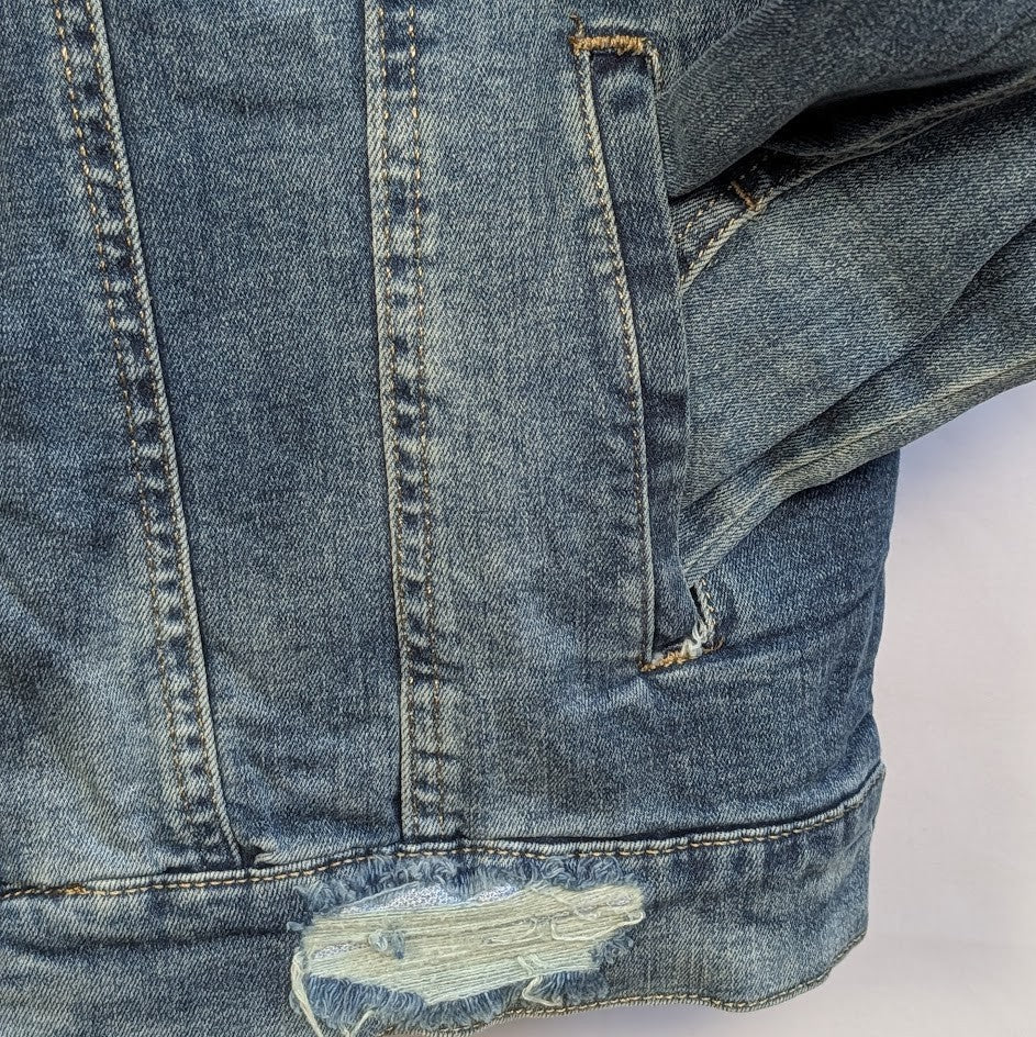 Denim House Woman's Size XL Distressed Jean Jacket Faded NWT Denim House