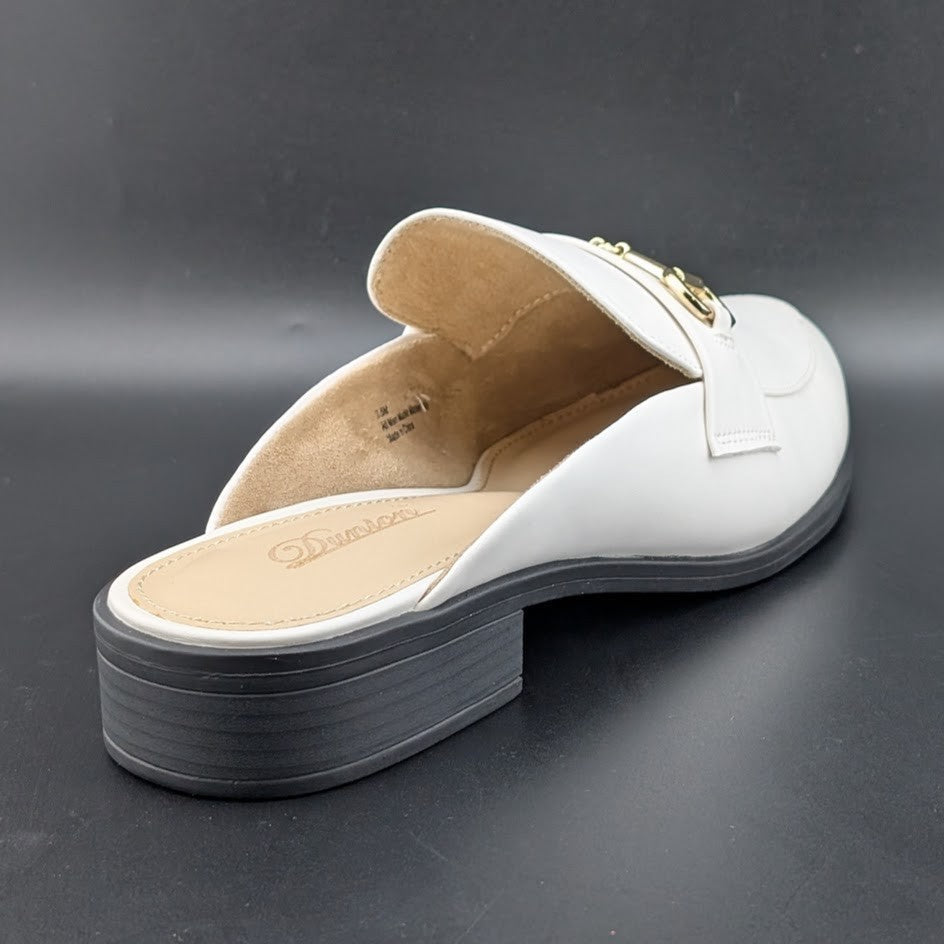 Dunion White Slip-On Mules Women's Size 7.5M Faux Leather Imperfect (See Notes) Dunion