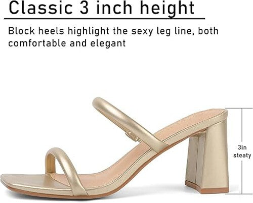 Women's Sz 8 Chunky Heeled Mule 2-Strap Sandal | Block Mid Heel Square Toe Dress Avidirk