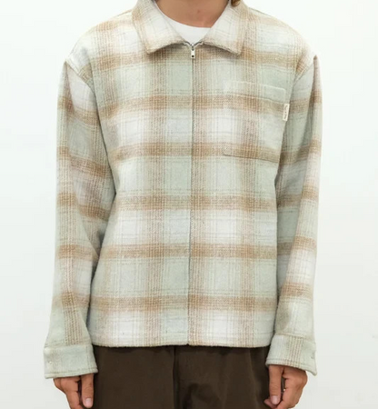 Museum Of Peace And Quiet Wordmark Cotton Plaid Jacket~Sage / Beige Size Medium Wordmark