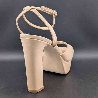 Steve Madden Women's Size 10M "Assured" 5-in Heel Platform Cream Leather Sandal Steve Madden