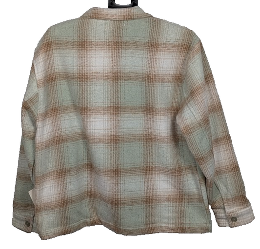 Museum Of Peace And Quiet Wordmark Cotton Plaid Jacket~Sage / Beige Size Medium Wordmark