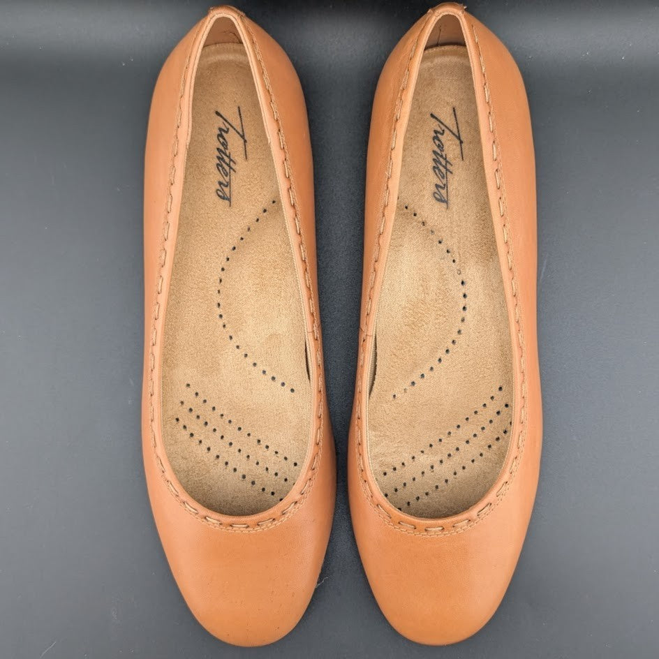 Trotters Womens Sz 11M "Dixie" Luggage Tan Leather Ballet Flats T2217-215 Trotters