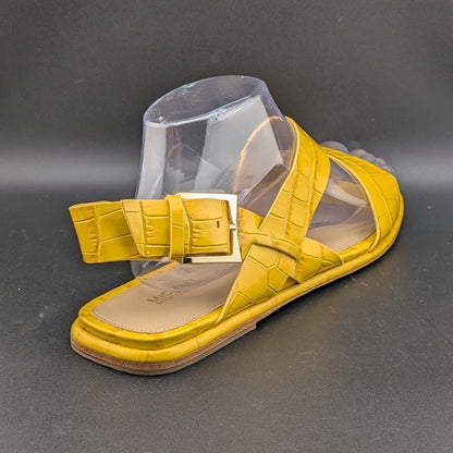 Michael Kors Size 9.5 Yellow Leather "Delilah" Croc Print Flat Sandals NEW Michael Kors