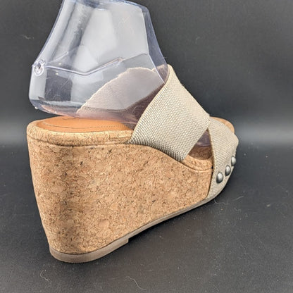 Lucky Brand Women's Size 8.5W Beige Platform Leather Wedge Heeled Sandals Lucky Brand