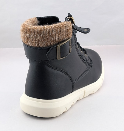Womens 6.5 Warm Sneaker Boots Sweater Collar Side Zipper PU Leather unbranded