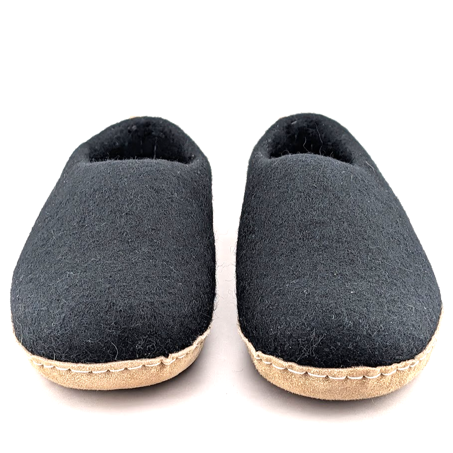 HAUSSIMPLE Indoor Wool Slippers ~ Mens Size 7.5 /  Womens Size 8.5-9*~ Black/Tan HAUSSIMPLE