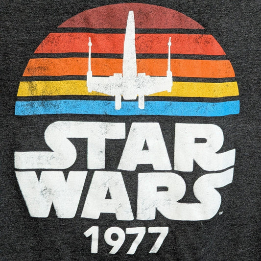 STAR WARS 1977 | Men's Adult T-Shirt Medium | Logo Rainbow X-Wing Gray | 60/40 Mad Engine