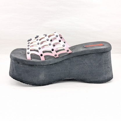 Funn Platform Goth Wo's Size 9 Web Sandals~Spiderweb Studs Slip On Pink Hologram Demonia