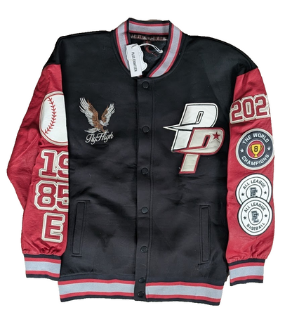 Men XL Plus Letter Graphic Colorblock Bomber Jacket by Plus Eighteen Plus Eighteen