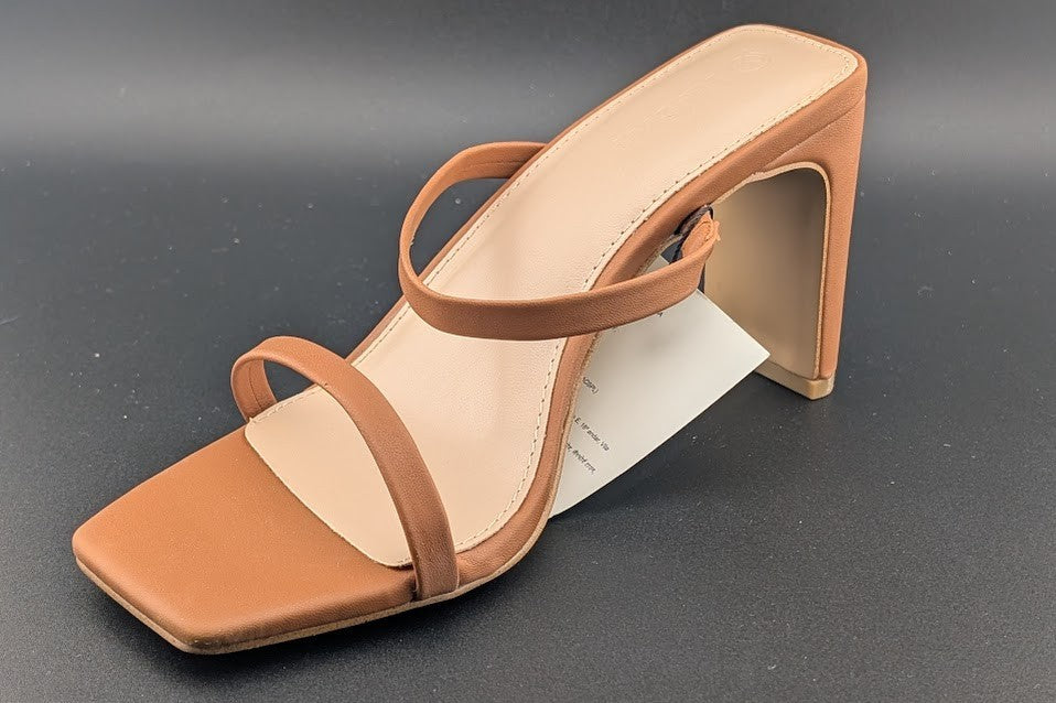 The Drop Sz 8 Avery Womens 3.5" Chunky Heel Toffee Brn Square Toe  Slide Sandals The Drop