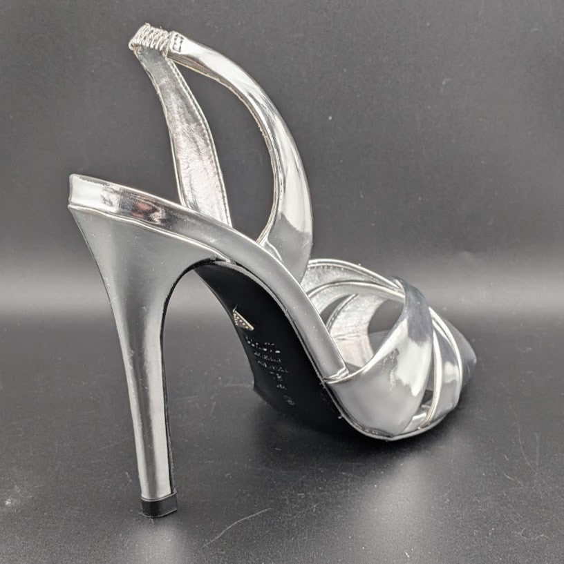 Schutz Size 6.5B*  Keefa Silver Slingback Leather 4" Heel Sandals NWOB MSRP $178 Schutz