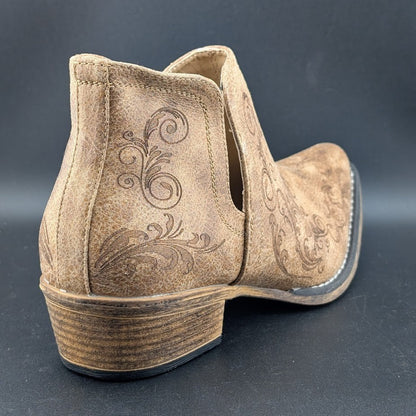 Roper Women's Size 10 Tan Faux Leather Ava Western Ankle Boot Shoes Roper