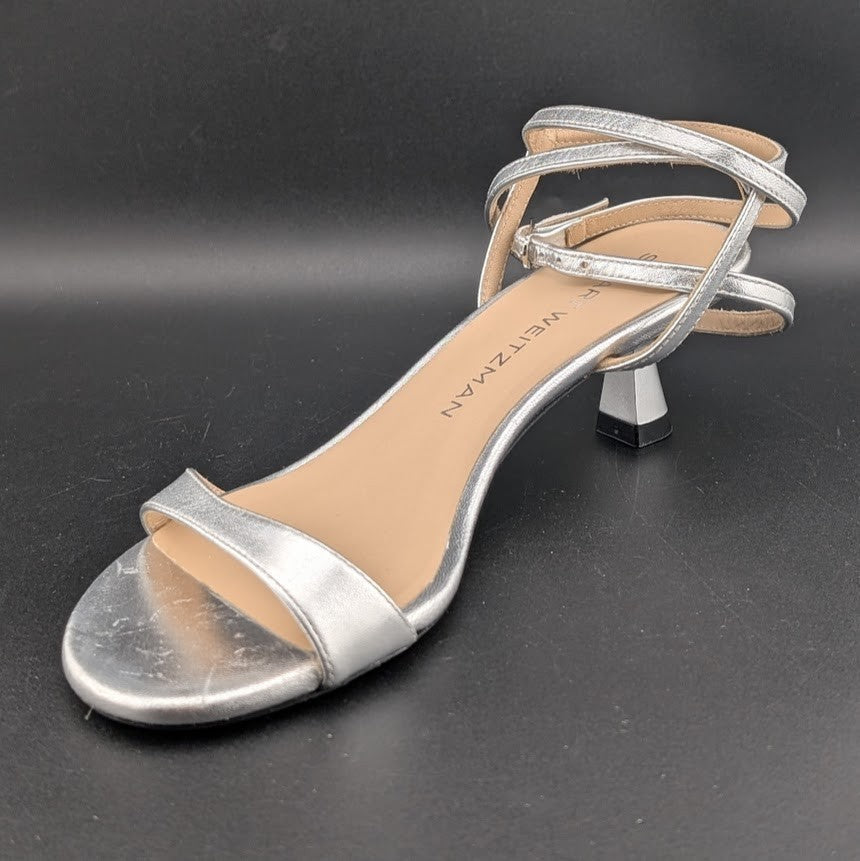 Stuart Weitzman Nudist Wrap 50 Sandals Women's 6 & 6.5 Silver Ankle Strap Stuart Weitzman