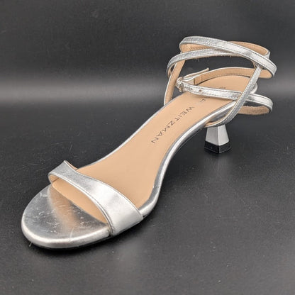 Stuart Weitzman Nudist Wrap 50 Sandals Women's 6 & 6.5 Silver Ankle Strap Stuart Weitzman
