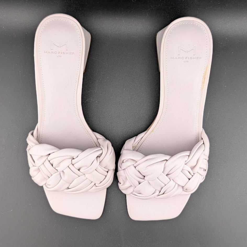 Marc Fisher LTD Size 8  Woven Nude Women Leather Flat Slides Sandals Marc Fisher