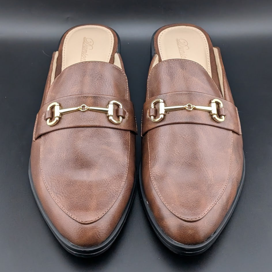 Dunion Brown Slip On Mules Women's Size 11M Faux Leather New In Box Dunion