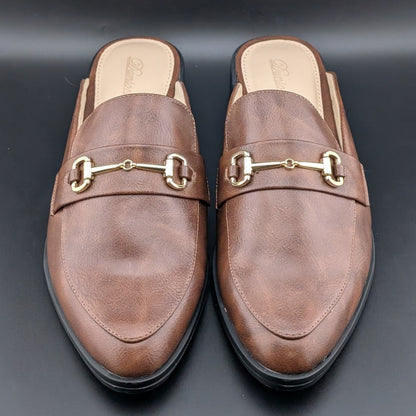 Dunion Brown Slip On Mules Women's Size 11M Faux Leather New In Box Dunion
