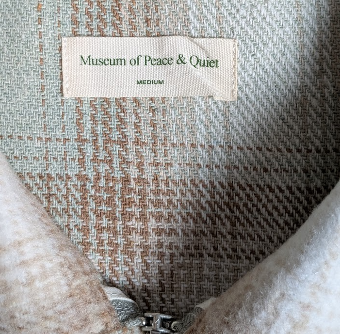 Museum Of Peace And Quiet Wordmark Cotton Plaid Jacket~Sage / Beige Size Medium Wordmark