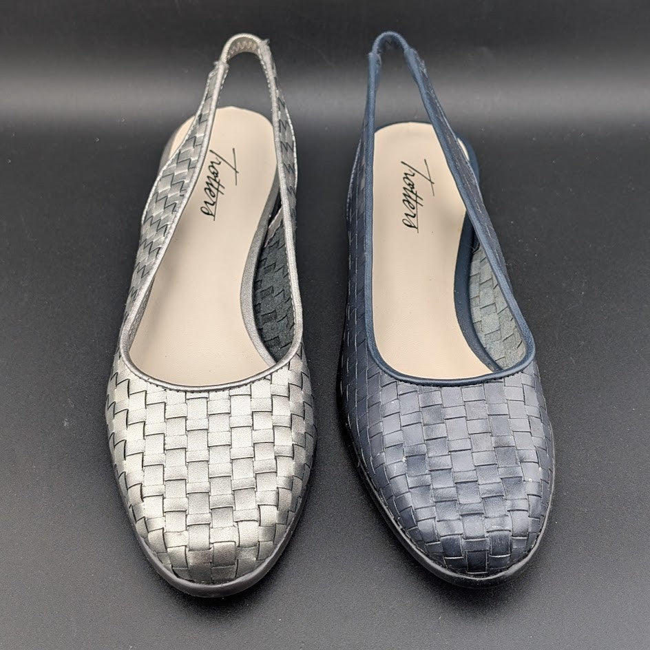 Women's Trotters "Lucy" Navy (Sz 6) or Pewter (Sz 6.5)  Woven Slingback Flat NIB Trotters
