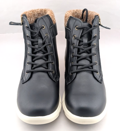 Womens 6.5 Warm Sneaker Boots Sweater Collar Side Zipper PU Leather unbranded