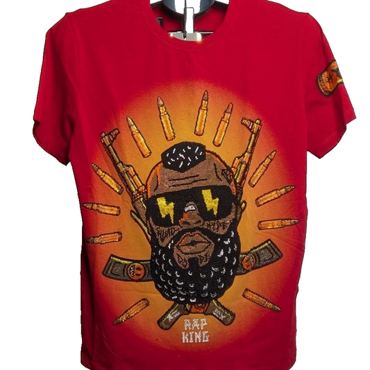 Tolga Kisa Men's Rhinestone T-Shirt Size Small Red Swag Dope Bullet Gun Hype NWT Tolga Kisa