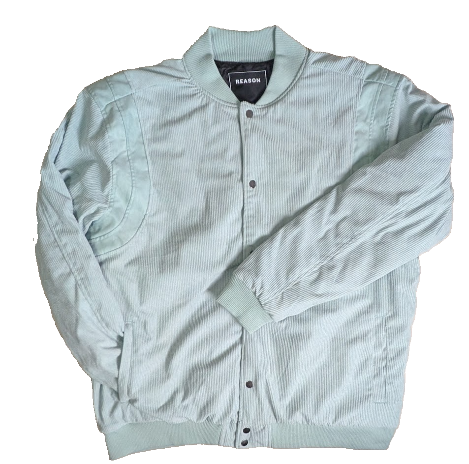 NWOT Reason Mint Green Corduroy Bomber Varsity Jacket XL Reason