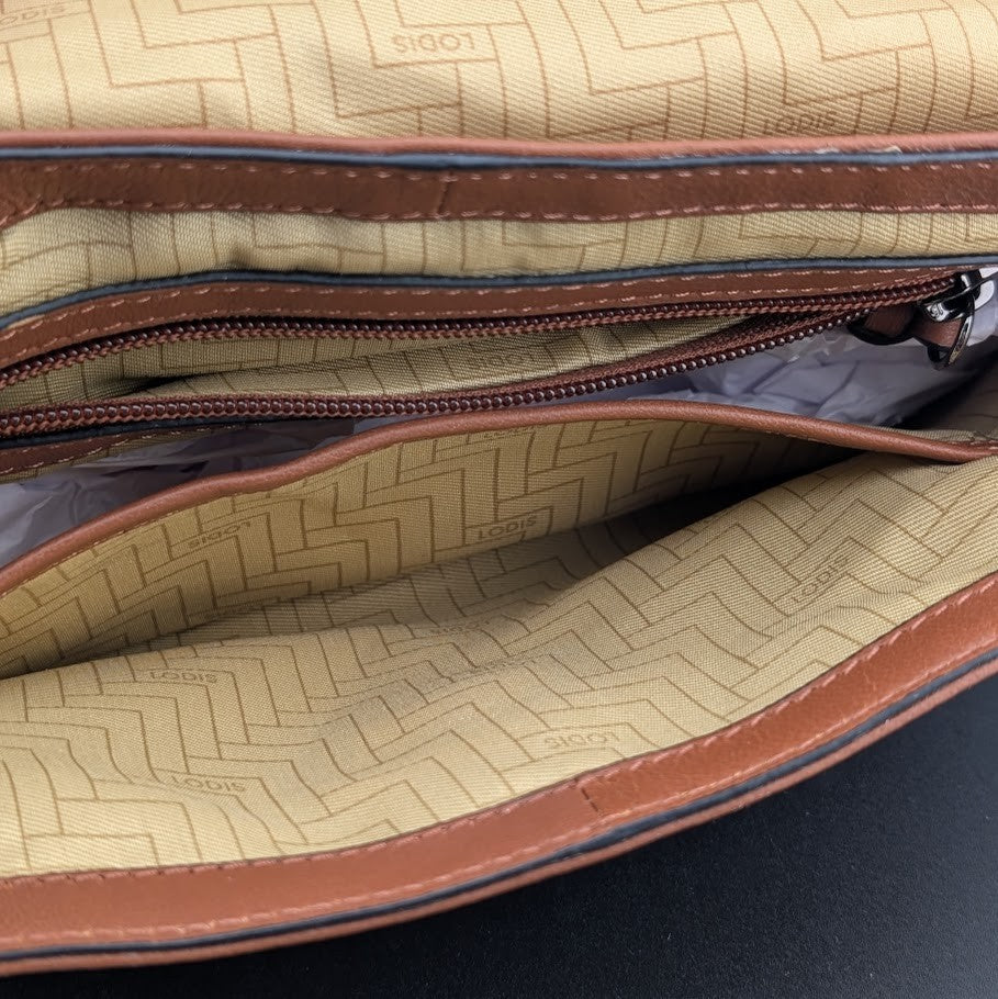 LODIS Bedford Embroidered Leather Bag w/ Two Straps~Chestnut NWT ~MSRP $128 LODIS