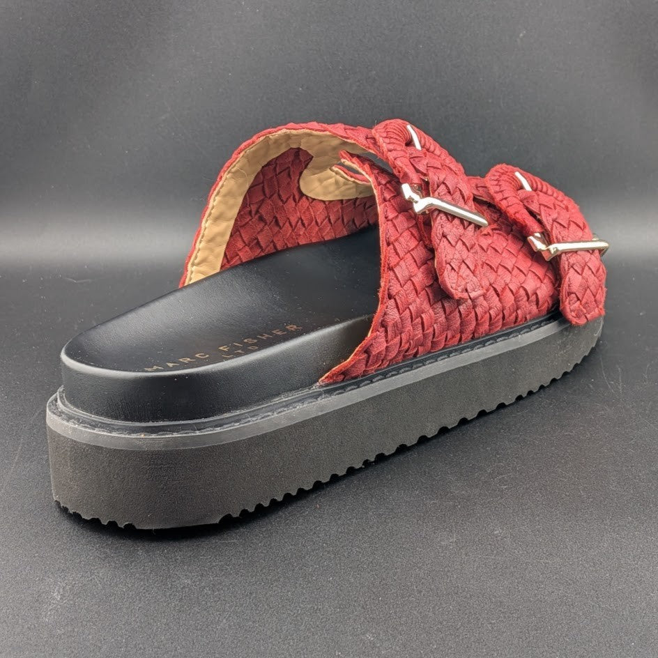 Marc Fisher Ltd Women's Size 9 Auggie Woven Dk Red Leather Buckle Footbed Sandal Marc Fisher