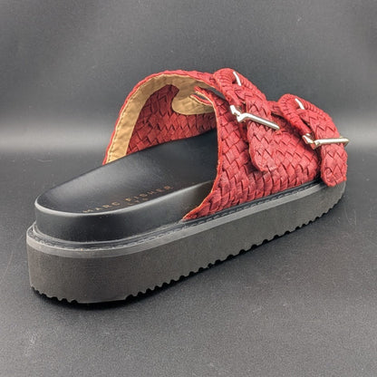 Marc Fisher Ltd Women's Size 9 Auggie Woven Dk Red Leather Buckle Footbed Sandal Marc Fisher