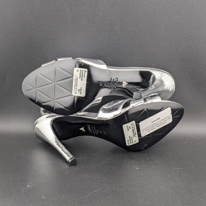 Schutz Size 6.5B*  Keefa Silver Slingback Leather 4" Heel Sandals NWOB MSRP $178 Schutz